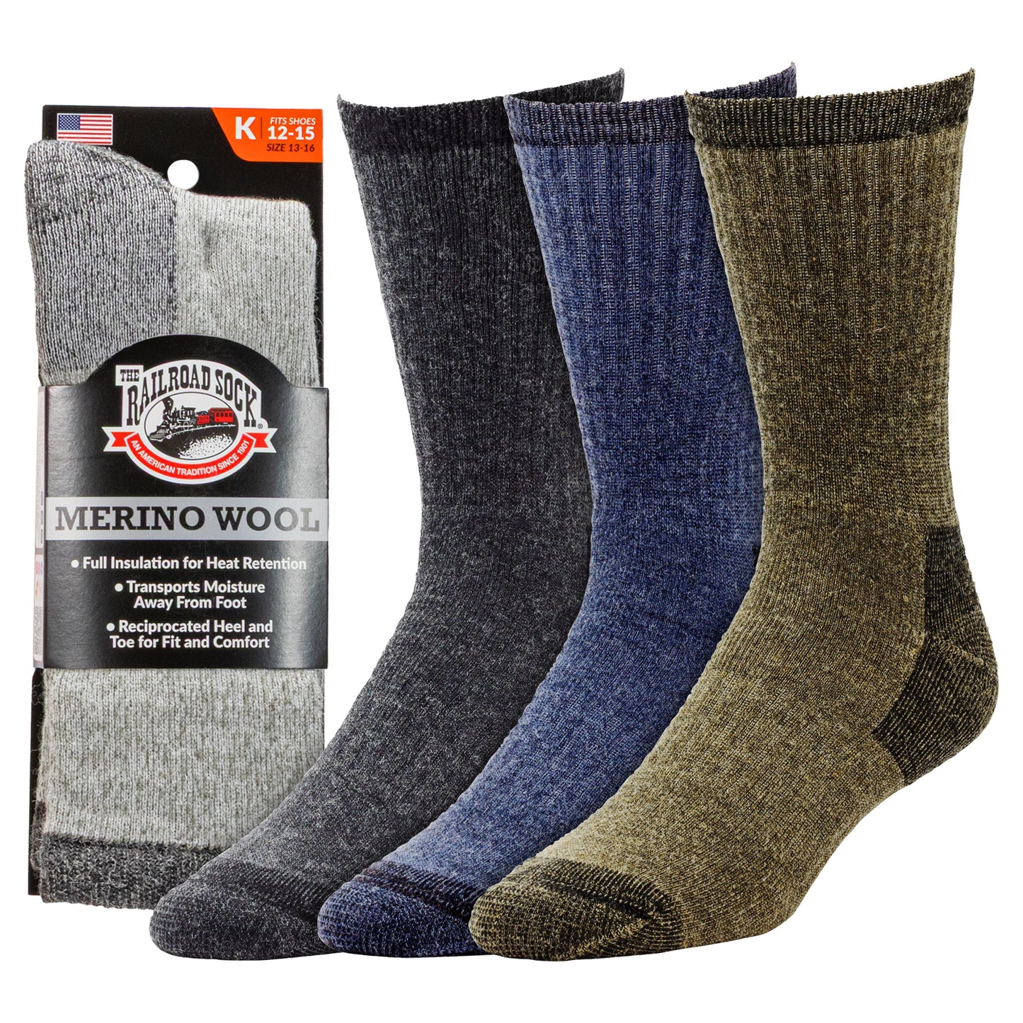 King Size Merino Wool Crew Socks (1pr)