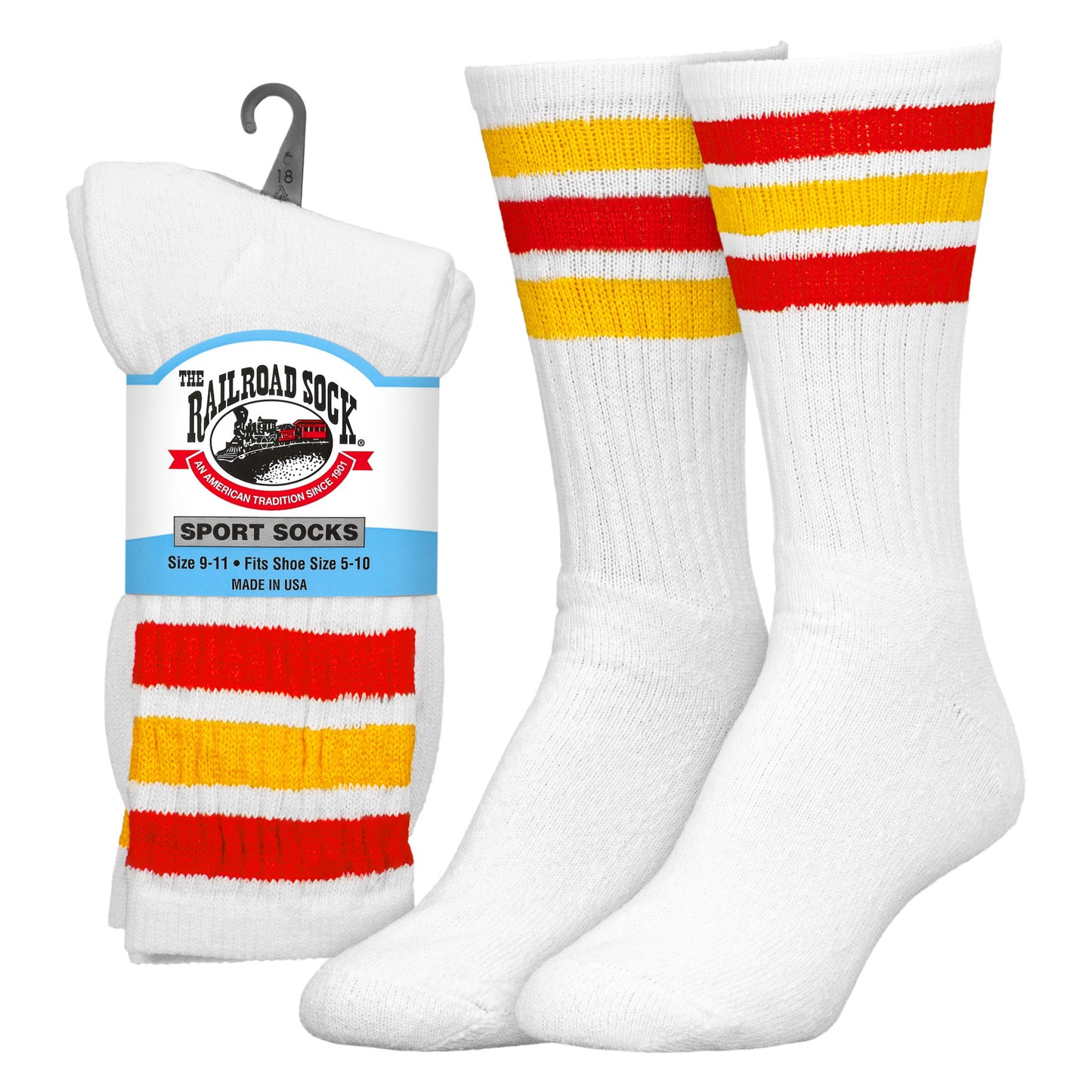 Team Spirit Striped Crew Socks (2pr) - Red/Gold