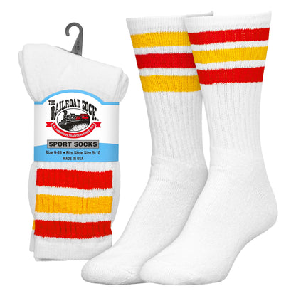 Team Spirit Striped Crew Socks (2pr) - Red/Gold