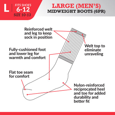 Men's Mid-Weight Boot Crew Socks (6pr)