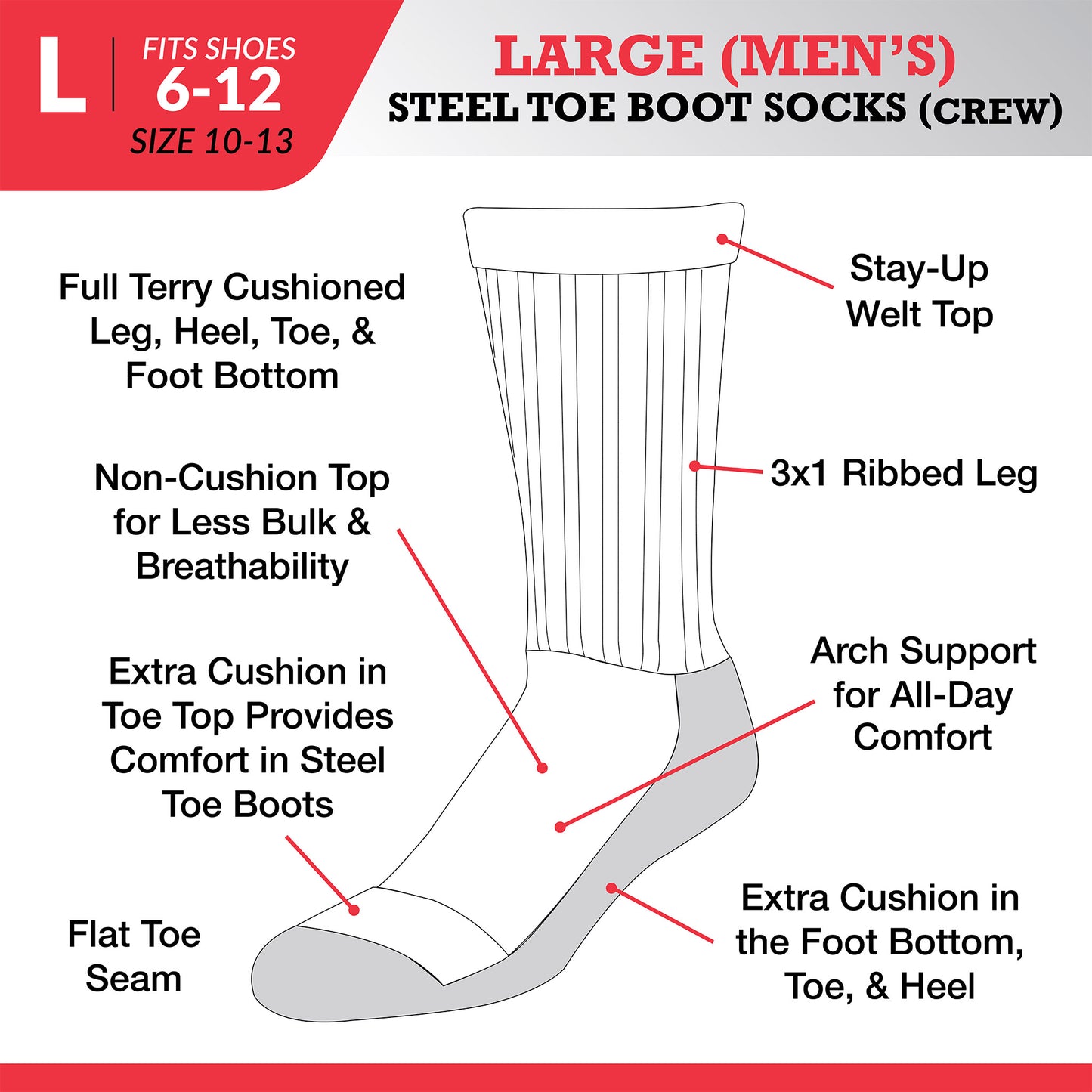 Men's Steel Toe Boot Crew Socks