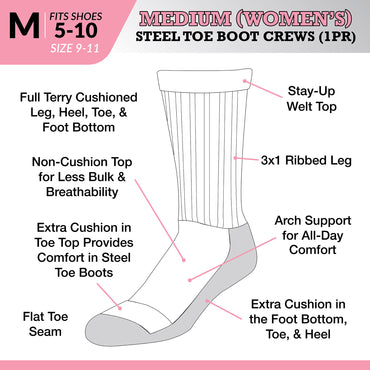 Medium Steel Toe Boot Socks (1pr)
