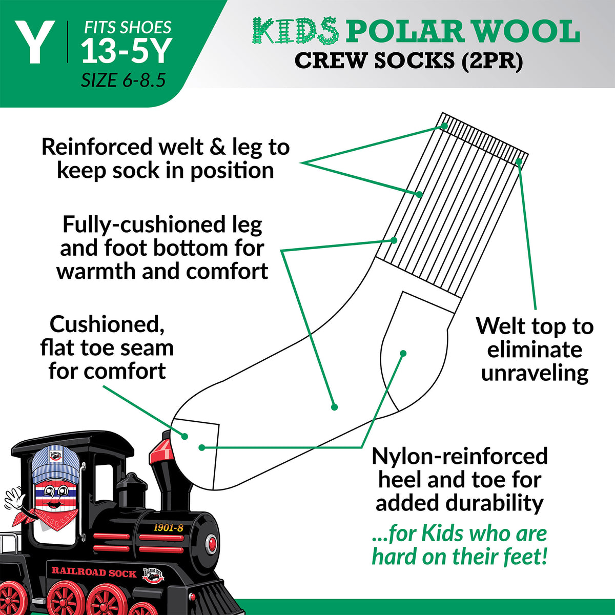 Kid's Polar Wool Crew Socks (2pr)