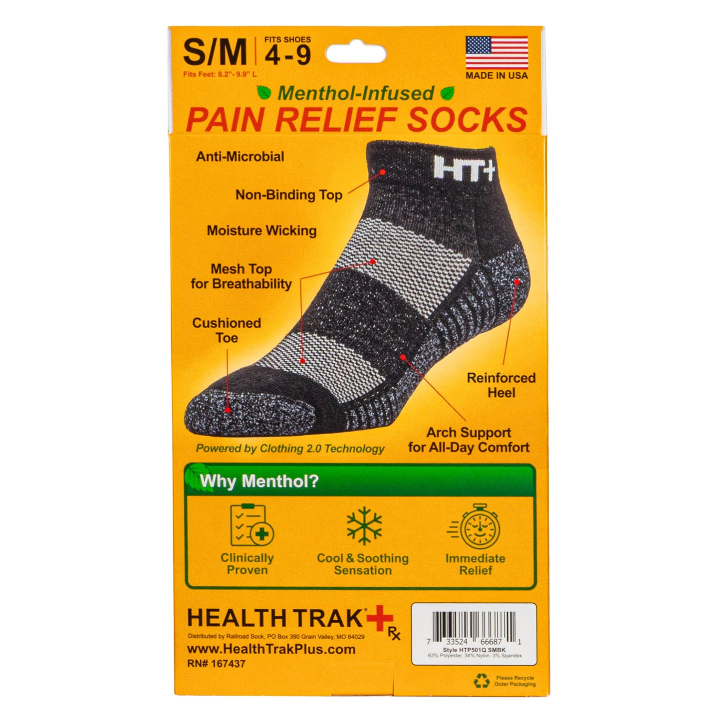 Menthol-Infused Pain Relief Socks (S/M) – Health Trak +Rx