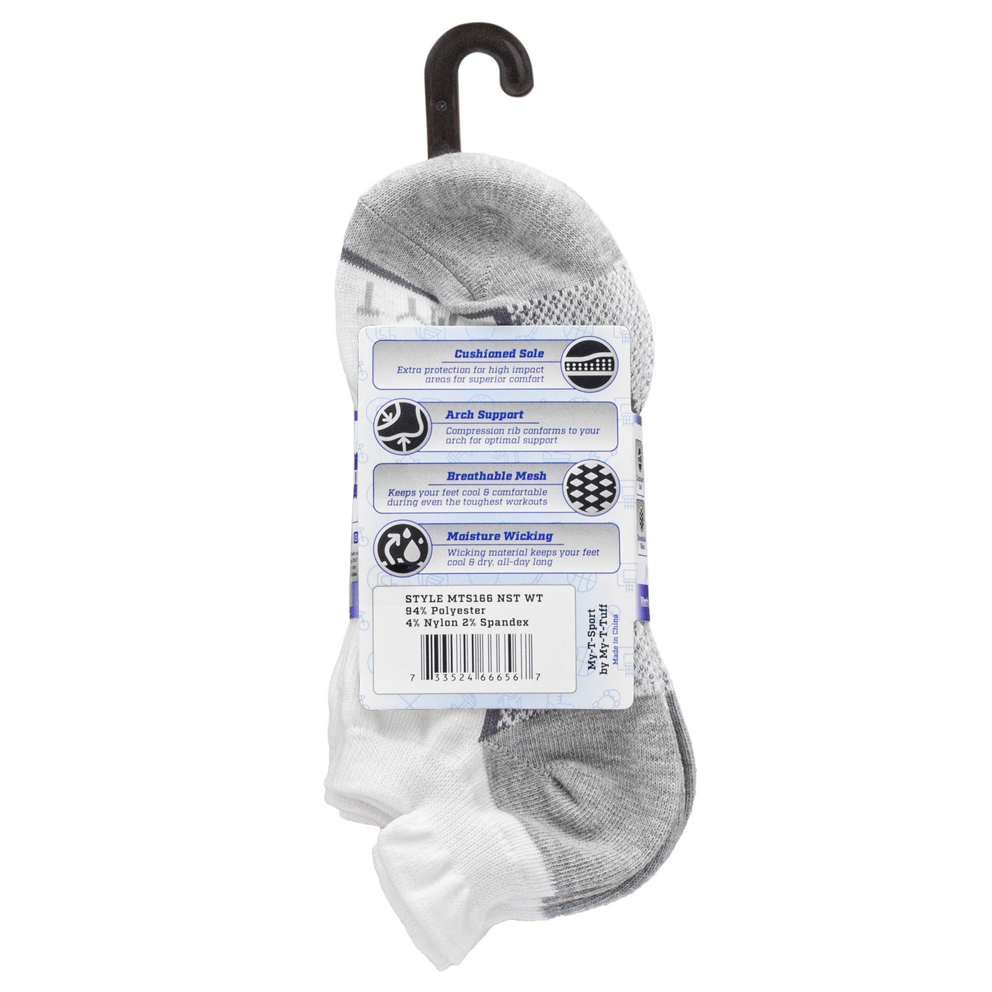 My-T-Sport Men's No Show Socks with Ankle Flare - White (4pr)