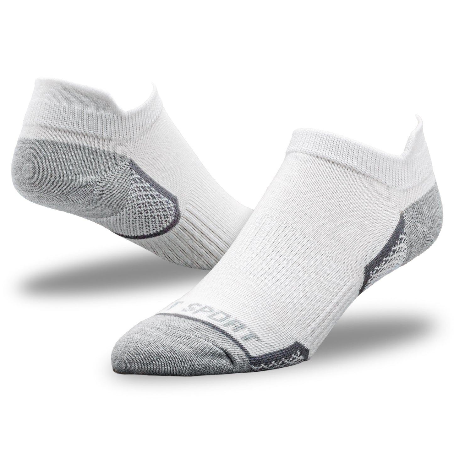 My-T-Sport Men's No Show Socks with Ankle Flare - White (4pr)