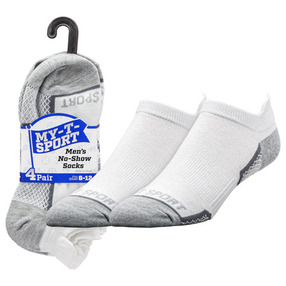 My-T-Sport Men's No Show Socks with Ankle Flare - White (4pr)