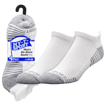 My-T-Sport Men's No Show Socks with Cushioned Tab - White (4pr)